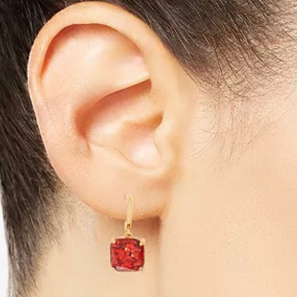 KATE SPADE NEW YORK Square Glitter Stone Charm Huggie Hoop Earrings - Picture 2 of 8